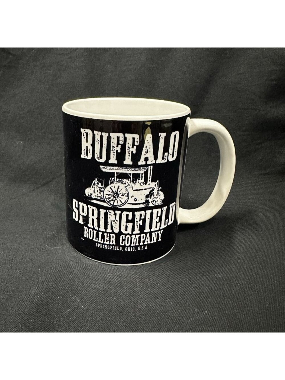 Buffalo Springfield Roller Co Mug Black White Vintage Style Coffee Cup Ohio